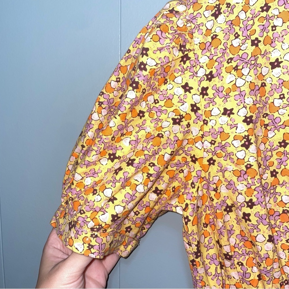 Free People Pennie Cinched Waist Floral Mini Dress in Yellow Gold Honey Comb XS - Picture 7 of 11